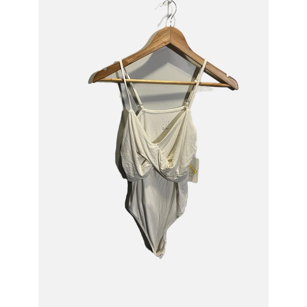 A New Day Bodysuit Womens Medium Cream Twist Front Sleeveless Casual Chic